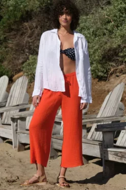 Velvet By Graham & Spencer Womens RAVYN COTTON GAUZE WIDE LEG PANT