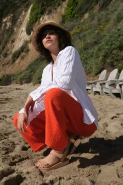 Velvet By Graham & Spencer Womens RAVYN COTTON GAUZE WIDE LEG PANT