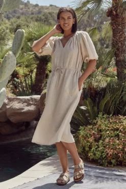 Velvet By Graham & Spencer SUSANNAH PUFF SLEEVE LINEN DRESS