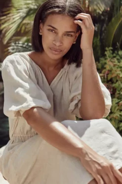 Velvet By Graham & Spencer SUSANNAH PUFF SLEEVE LINEN DRESS