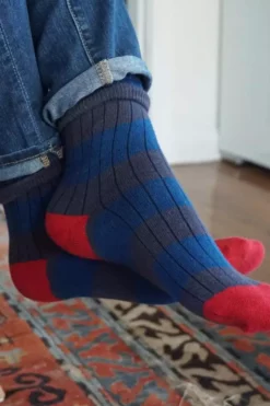 Velvet By Graham & Spencer STRIPED RIB CREW SOCK BY LITTLE RIVER SOCK MILL Accessories