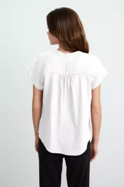 Velvet By Graham & Spencer Womens CARAH COTTON CONTRAST BLOUSE