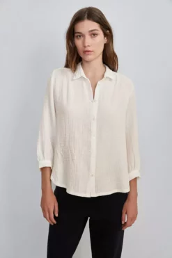 Velvet By Graham & Spencer DAYNA 3/4 SLEEVE BUTTON-UP BLOUSE