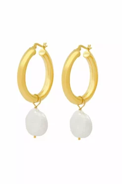 Womens SADE HOOPS WITH PEARL CHARM BY BYCHARI