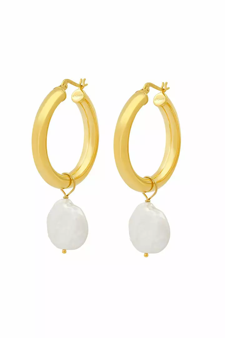 Womens SADE HOOPS WITH PEARL CHARM BY BYCHARI 1 Womens SADE HOOPS WITH PEARL CHARM BY BYCHARI