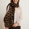 Velvet By Graham & Spencer Womens LEOPARD RAW EDGE SCARF
