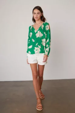 Velvet By Graham & Spencer VIKKI PRINTED CUT OUT BLOUSE