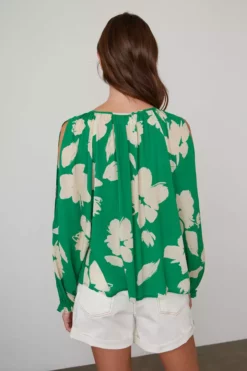 Velvet By Graham & Spencer VIKKI PRINTED CUT OUT BLOUSE