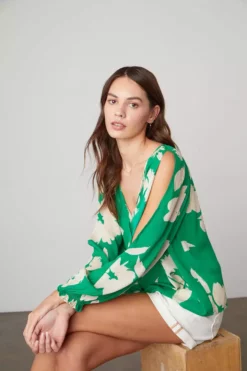 Velvet By Graham & Spencer VIKKI PRINTED CUT OUT BLOUSE