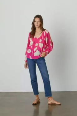 Velvet By Graham & Spencer VIKKI PRINTED CUT OUT BLOUSE