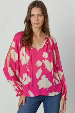 Velvet By Graham & Spencer VIKKI PRINTED CUT OUT BLOUSE