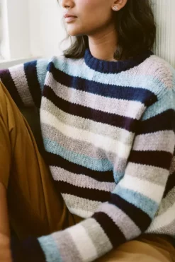 Velvet By Graham & Spencer Womens CALISTA STRIPE BABY ALPACA CREW NECK SWEATER