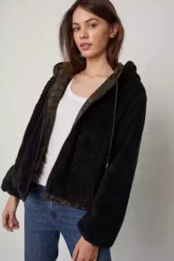 Velvet By Graham & Spencer AUDREE REVERSIBLE CAMO SHERPA JACKET Womens