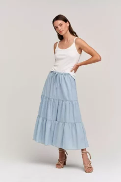 Velvet By Graham & Spencer SIMONE CHAMBRAY TIERED SKIRT