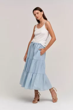 Velvet By Graham & Spencer SIMONE CHAMBRAY TIERED SKIRT