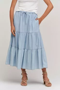 Velvet By Graham & Spencer SIMONE CHAMBRAY TIERED SKIRT