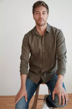 Velvet By Graham & Spencer Mens ARLIE CONTRAST COTTON JERSEY BUTTON-UP SHIRT