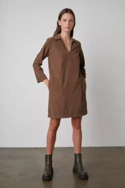 Velvet By Graham & Spencer LANA CORDUROY SHIRT DRESS Womens