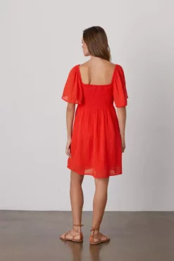 Velvet By Graham & Spencer Womens ESME SMOCKED COTTON GAUZE DRESS 9 Velvet By Graham & Spencer Womens ESME SMOCKED COTTON GAUZE DRESS