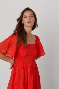 Velvet By Graham & Spencer Womens ESME SMOCKED COTTON GAUZE DRESS 11 Velvet By Graham & Spencer Womens ESME SMOCKED COTTON GAUZE DRESS