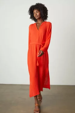 Velvet By Graham & Spencer Womens LORRAINE COTTON GAUZE CAFTAN DRESS