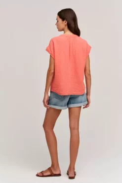 Velvet By Graham & Spencer Womens PAMELA COTTON GAUZE BUTTON-UP TOP