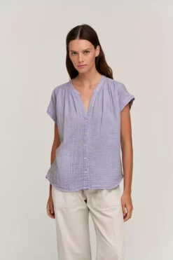 Velvet By Graham & Spencer Womens PAMELA COTTON GAUZE BUTTON-UP TOP