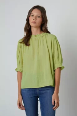 Velvet By Graham & Spencer ROSA COTTON GAUZE RUFFLE TOP