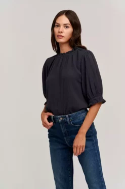 Velvet By Graham & Spencer ROSA COTTON GAUZE RUFFLE TOP