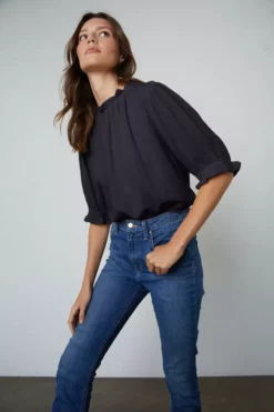 Velvet By Graham & Spencer ROSA COTTON GAUZE RUFFLE TOP