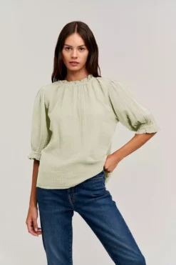 Velvet By Graham & Spencer ROSA COTTON GAUZE RUFFLE TOP