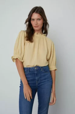 Velvet By Graham & Spencer ROSA COTTON GAUZE RUFFLE TOP