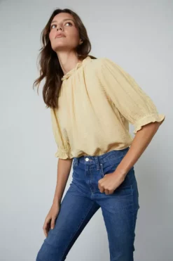 Velvet By Graham & Spencer ROSA COTTON GAUZE RUFFLE TOP