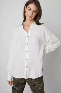 Velvet By Graham & Spencer SAWYER COTTON GAUZE BUTTON-UP TOP