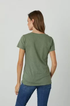 Velvet By Graham & Spencer Womens LILITH COTTON SLUB V-NECK TEE