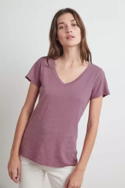 Velvet By Graham & Spencer Womens LILITH COTTON SLUB V-NECK TEE