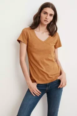Velvet By Graham & Spencer LILITH COTTON SLUB V-NECK TEE Womens