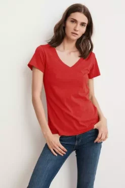 Velvet By Graham & Spencer LILITH COTTON SLUB V-NECK TEE Womens