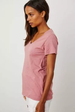Velvet By Graham & Spencer Womens LILITH COTTON SLUB V-NECK TEE