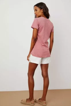 Velvet By Graham & Spencer Womens LILITH COTTON SLUB V-NECK TEE