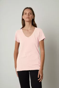 Velvet By Graham & Spencer Womens LILITH COTTON SLUB V-NECK TEE