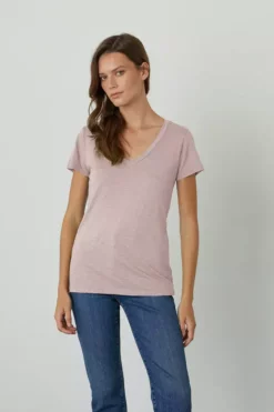 Velvet By Graham & Spencer Womens LILITH COTTON SLUB V-NECK TEE