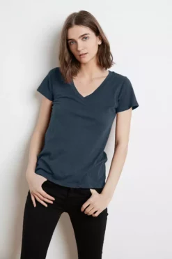 Velvet By Graham & Spencer LILITH COTTON SLUB V-NECK TEE Womens