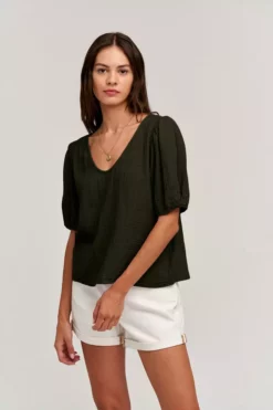 Velvet By Graham & Spencer LOUISA PUFF SLEEVE TOP Womens