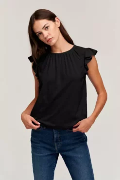 Velvet By Graham & Spencer Womens STACY RUFFLE SLEEVE TANK