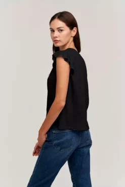 Velvet By Graham & Spencer Womens STACY RUFFLE SLEEVE TANK