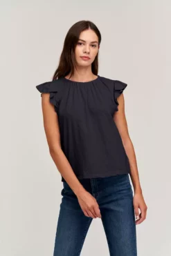 Velvet By Graham & Spencer Womens STACY RUFFLE SLEEVE TANK