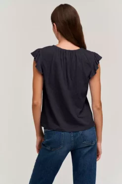 Velvet By Graham & Spencer Womens STACY RUFFLE SLEEVE TANK