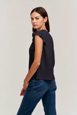 Velvet By Graham & Spencer Womens STACY RUFFLE SLEEVE TANK