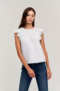 Velvet By Graham & Spencer Womens STACY RUFFLE SLEEVE TANK